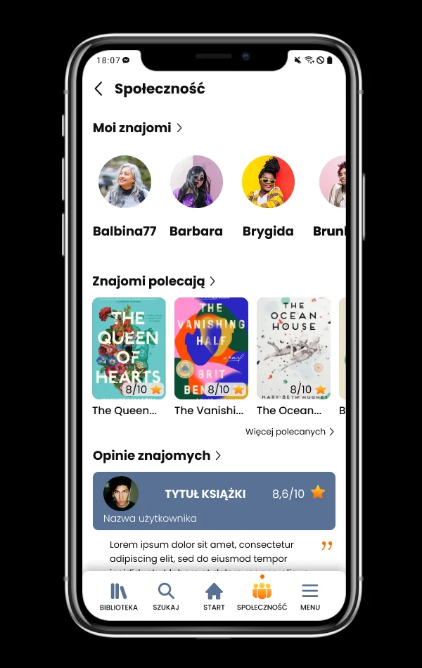 Projekt interfejsu aplikacji Lubimyczytać — ekran 3