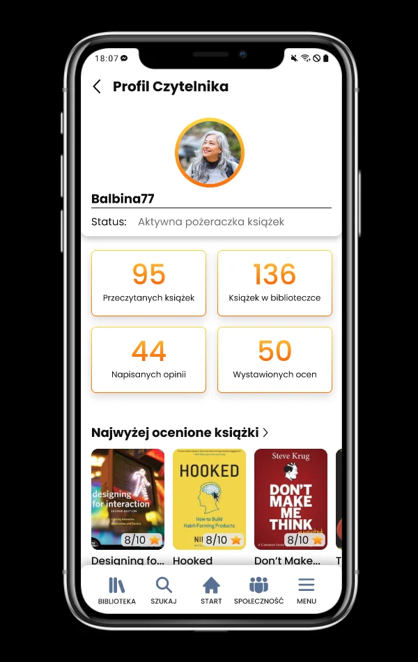 Projekt interfejsu aplikacji Lubimyczytać — ekran 5