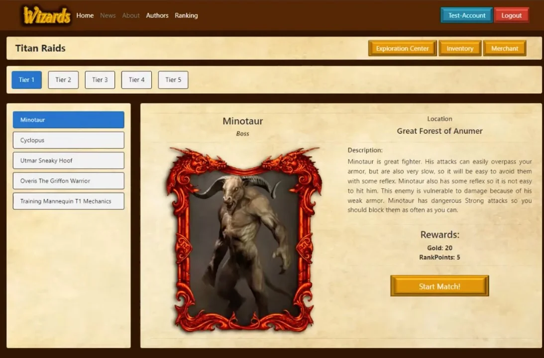 Ekran świata w grze Wizards z przeciwnikami do pokonania