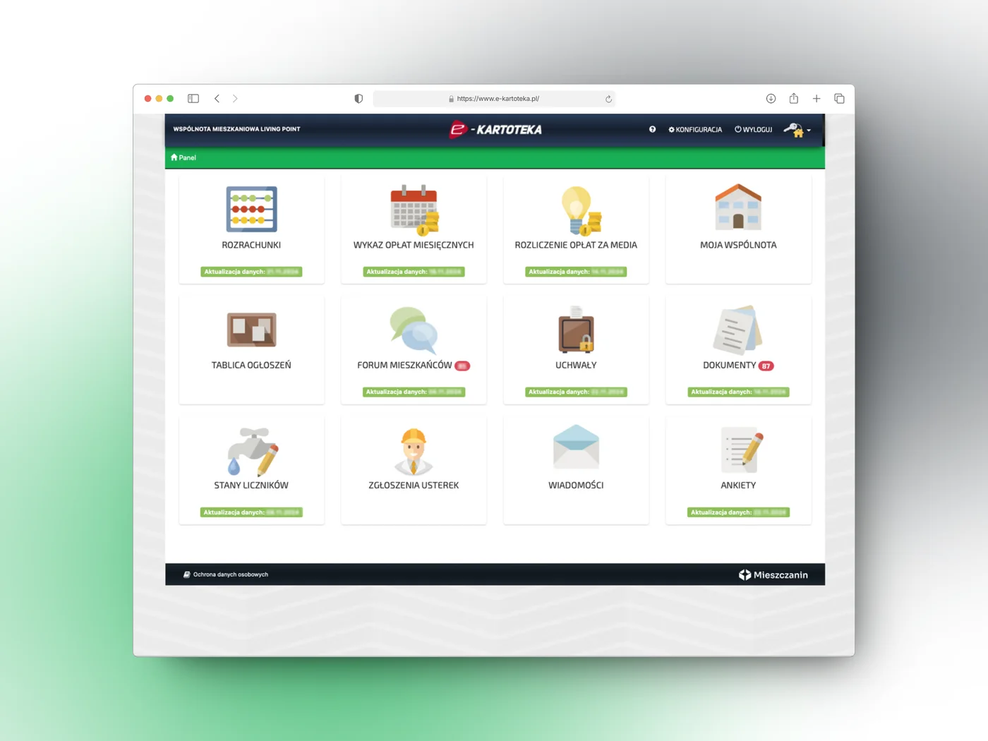 Kokpit obecnej platformy e-Kartoteka przed redesignem