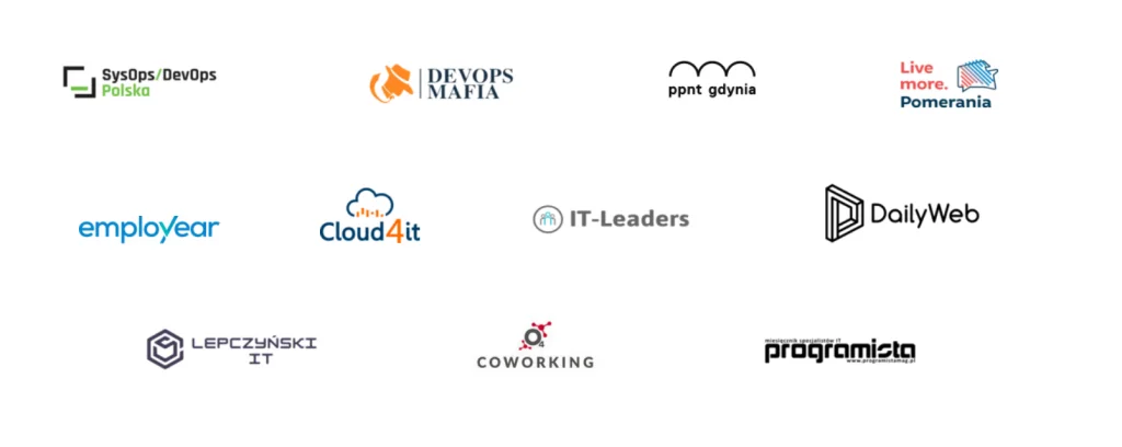 Logotypy partnerów meetupu DevOps po godzinach