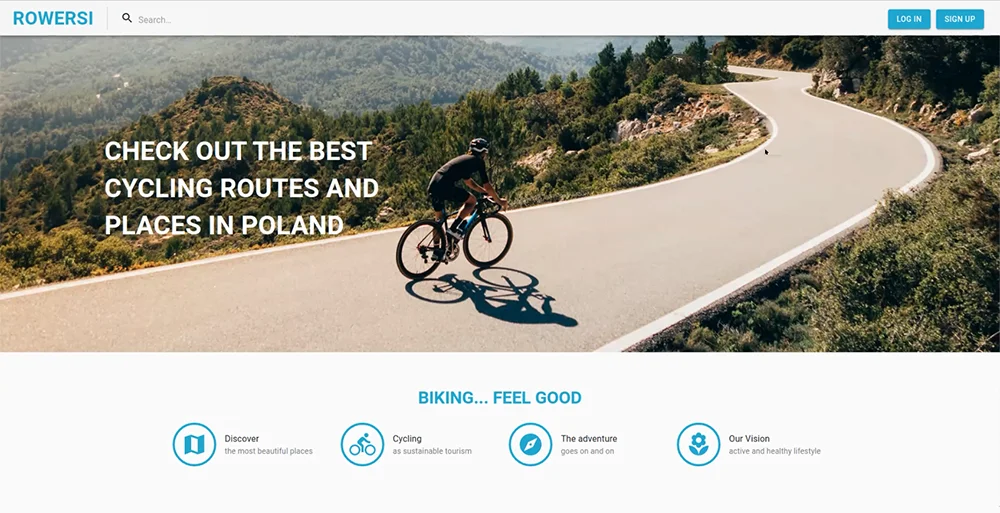 Ekran aplikacji Rowersi z trasą rowerową na mapie