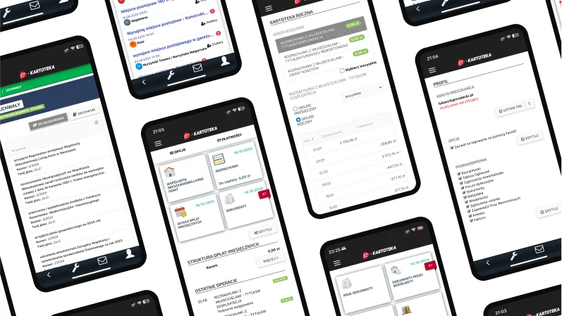 Zestawienie ekranów końcowego prototypu aplikacji MiCASA