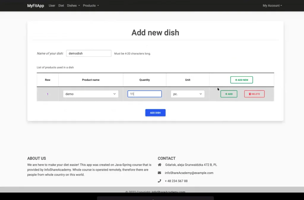 Widok zarządzania dietą w MyFitApp dopasowany do celu użytkownika