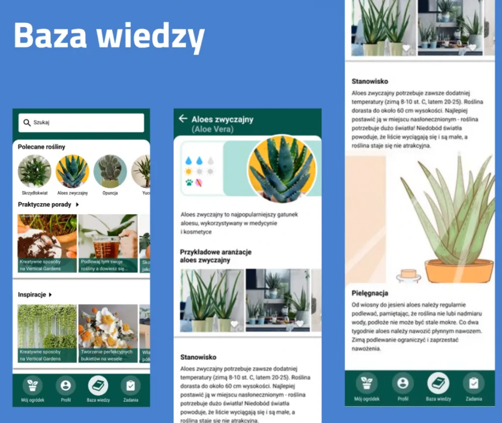 Finalne prototypy hi-fi aplikacji Plantventure po poprawkach
