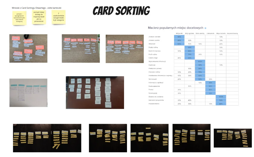 Wyniki card sortingu z przypisaniem funkcji do kategorii